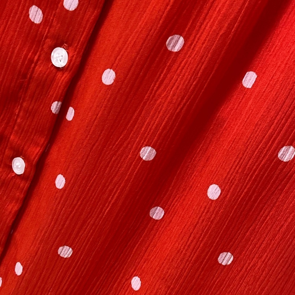 Everly~NWOT~Orange/White Polka Dot Crepe~Peek-A-Boo Front Tie~Midi Dress~Size M - Picture 12 of 16